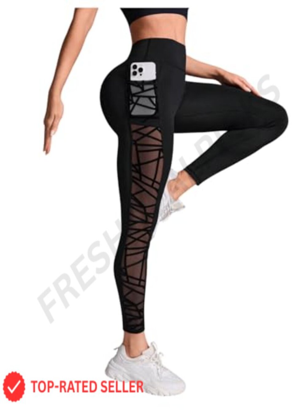 High Waisted Mesh Yoga Leggings Tummy Control Sheer Workout Pants